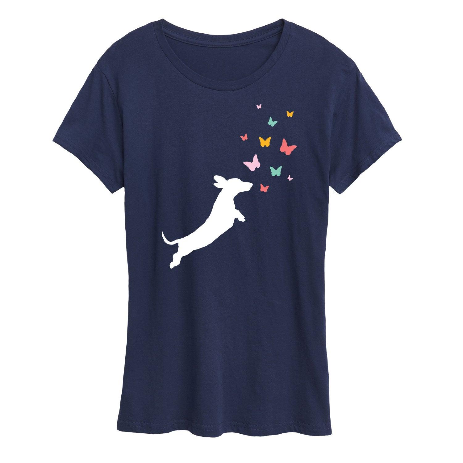 Women's Dachshund Chasing Butterflies Graphic Tee,  Product Image
