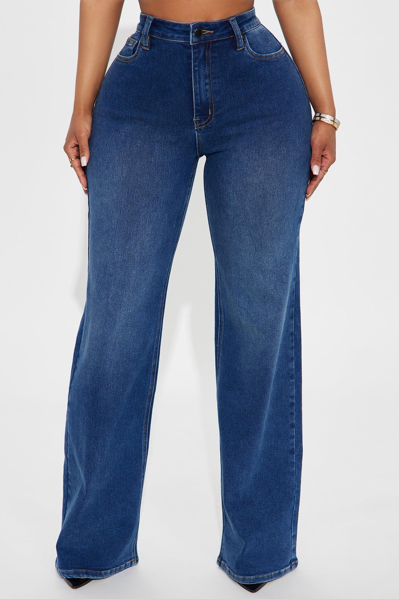 Make My Day Stretch Wide Leg Jeans - Dark Wash Female Product Image