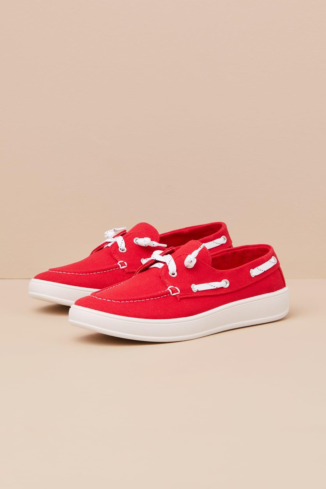 Galley Red Canvas Boat Shoes Product Image