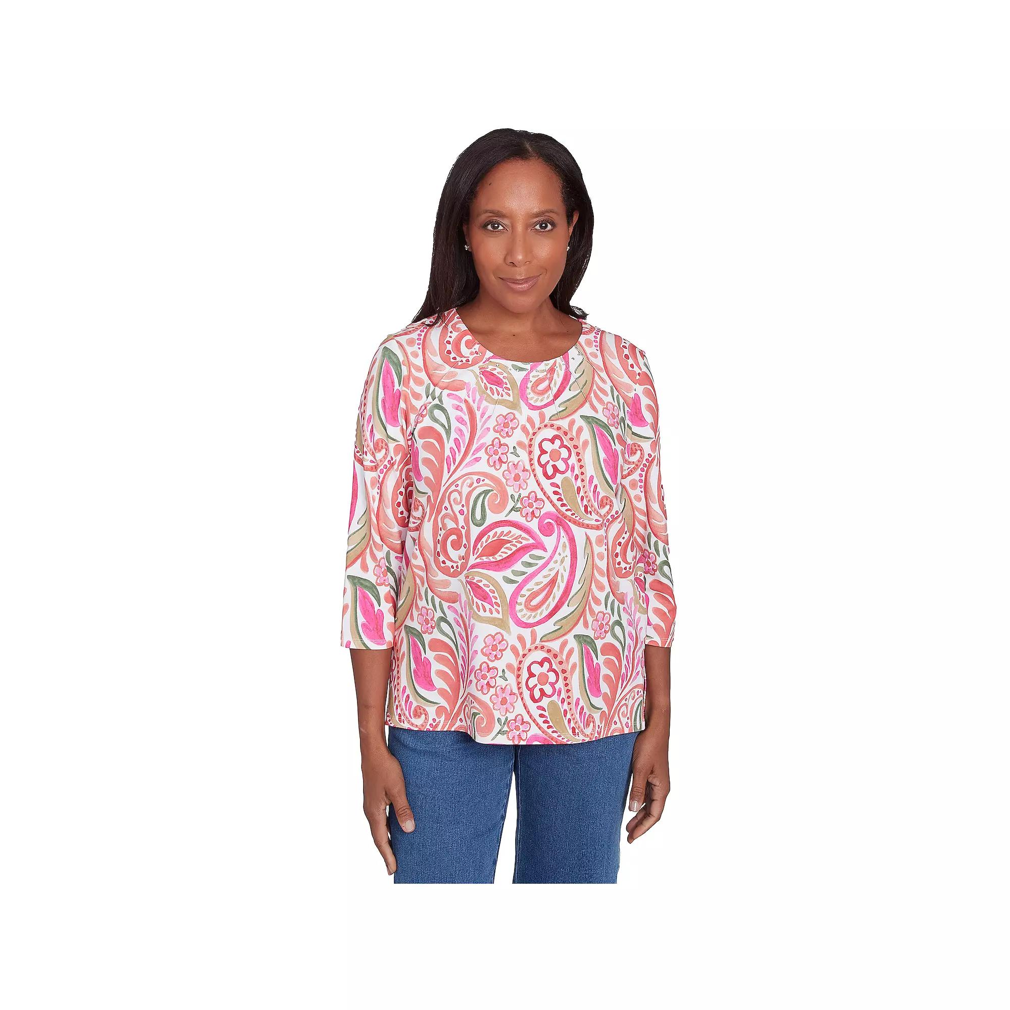 Women's Alfred Dunner Embellished Crewneck Paisley Top, Size: XL, Pink Product Image