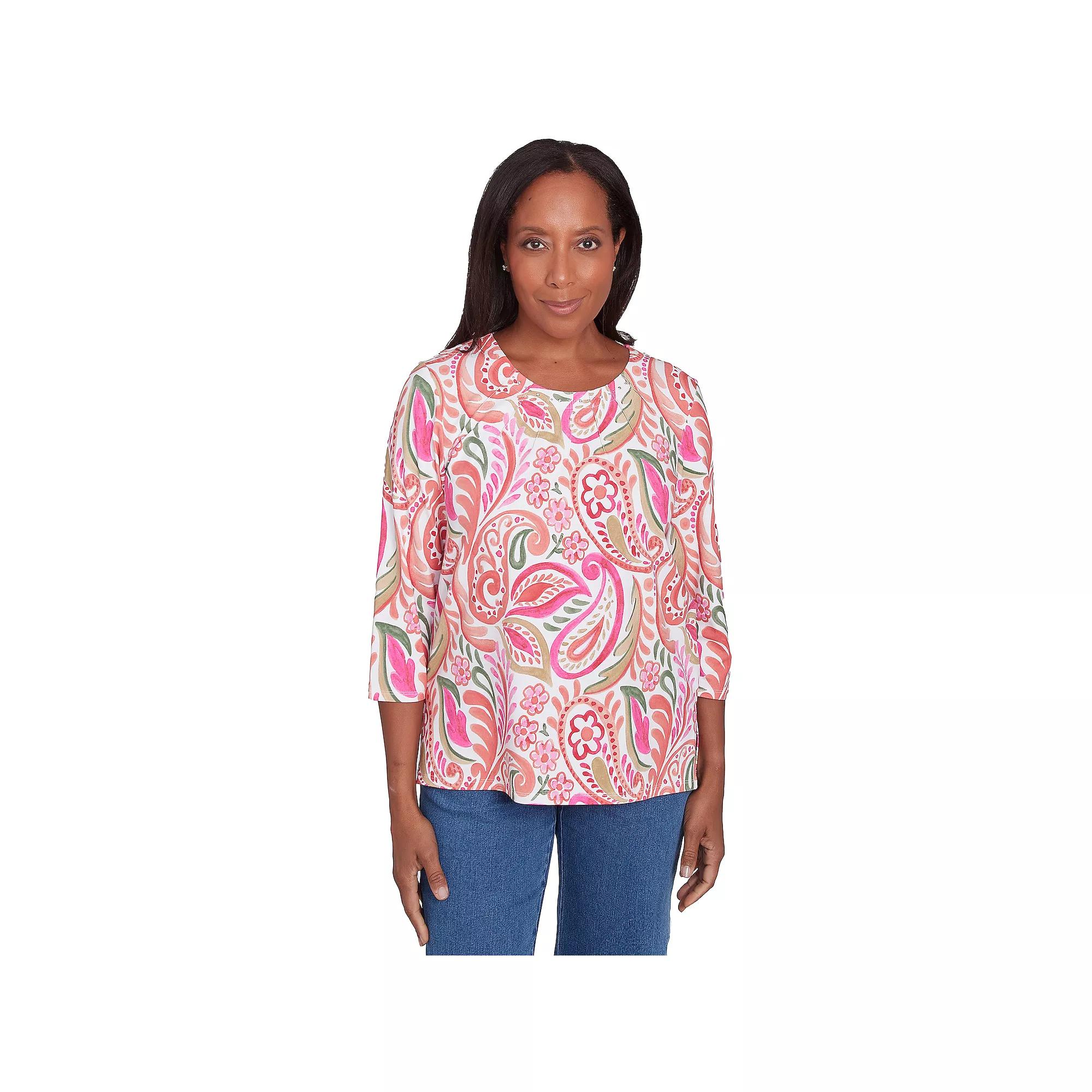 Women's Alfred Dunner Embellished Crewneck Paisley Top, Size: XL, Pink Product Image