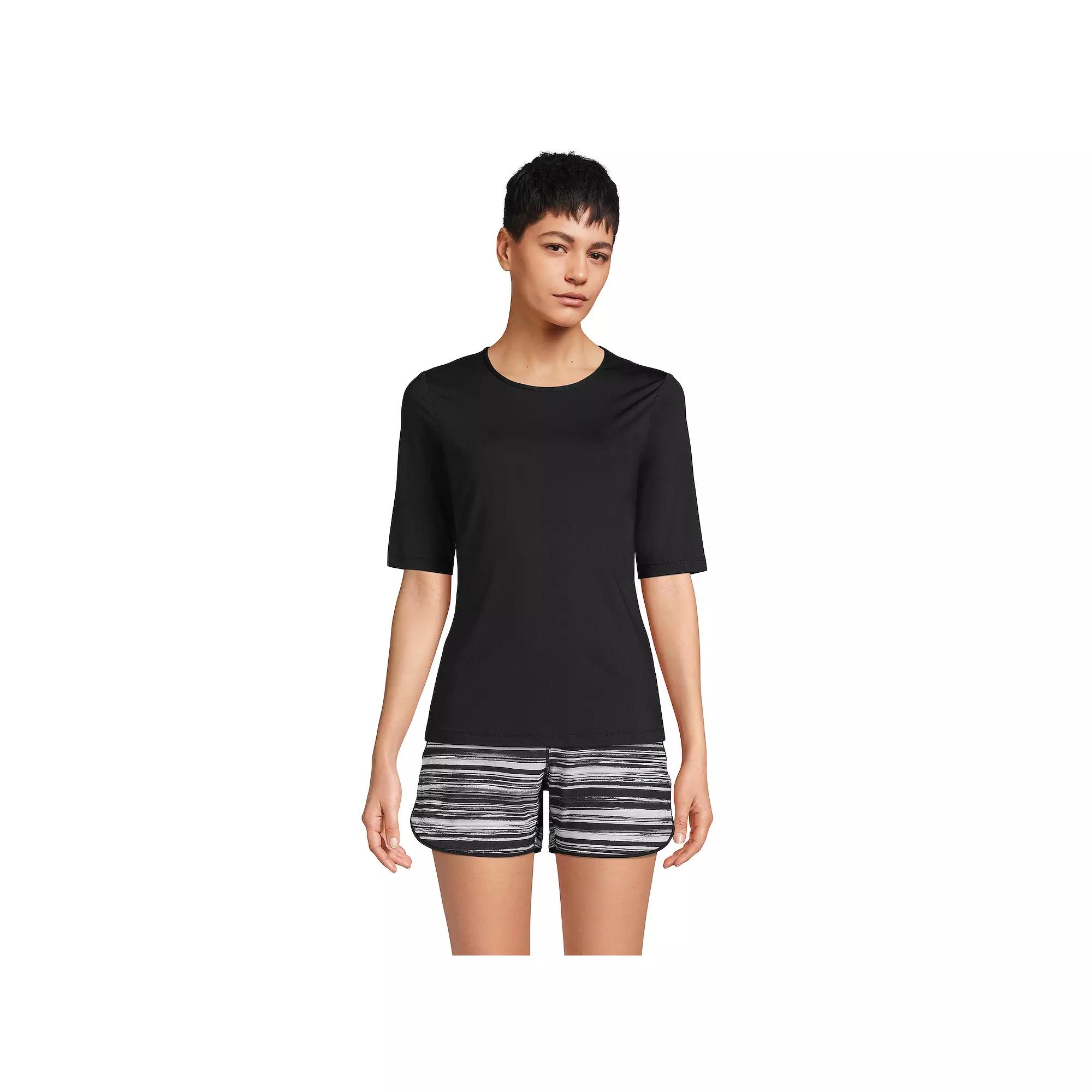 Petite Lands' End UPF 50 Elbow-Sleeve Rash Guard Swim Tee, Women's, Size: Large Petite, Black Product Image
