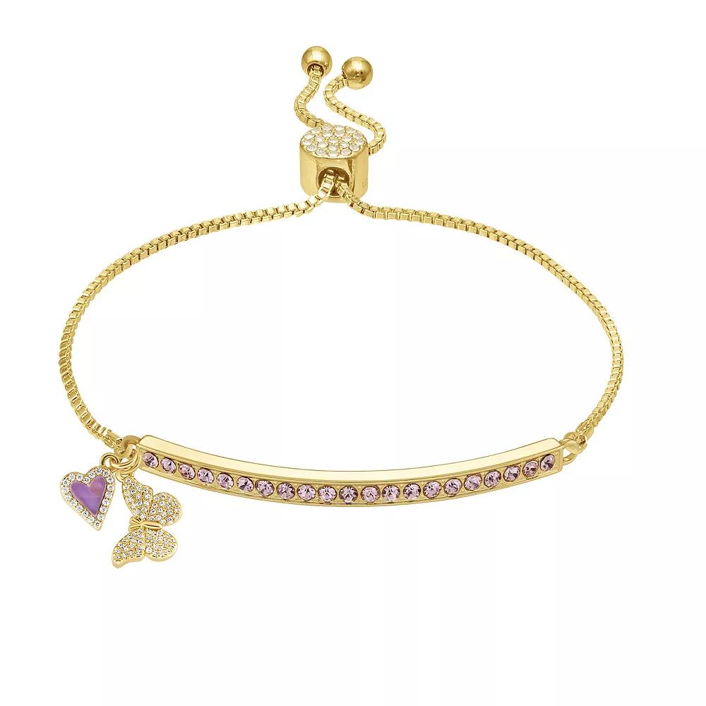 Brilliance 18k Gold Flash Plated Purple Crystal & Cubic Zirconia Adjustable Bar Bracelet, Women's, Gold Tone Light Purple Product Image