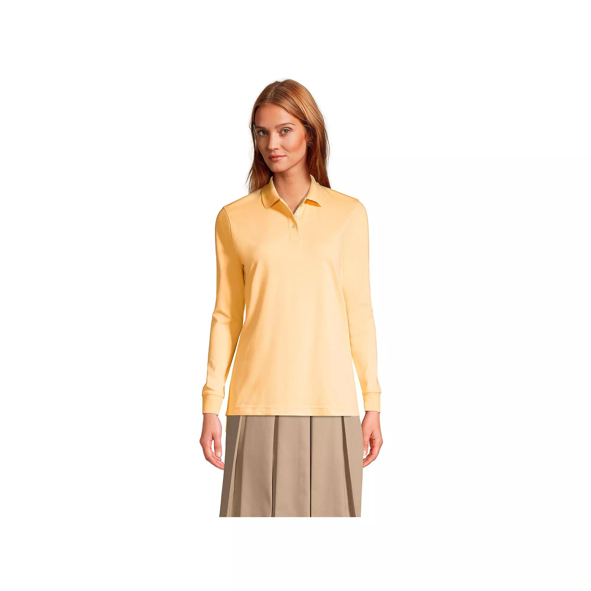 Women's Lands' End School Uniform Long Sleeve 3-Button Interlock Polo Shirt,  Product Image