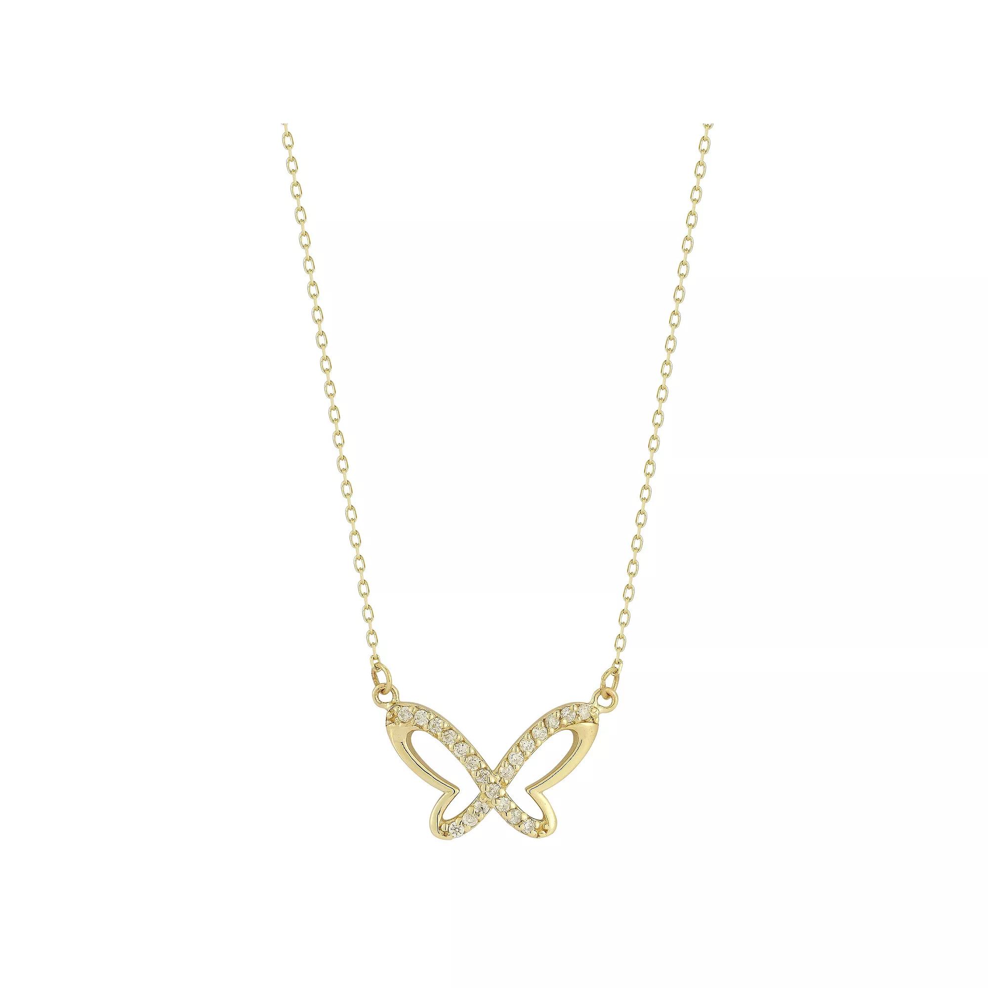 LUMINOR GOLD 14k Gold Diamond Accent Butterfly Necklace, Women's, Size: 17" Product Image