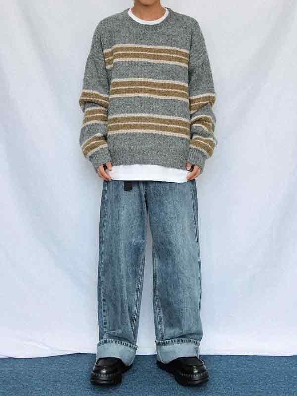 Men's Contrast Color Stripe Cozy Knit Sweatshirt Product Image