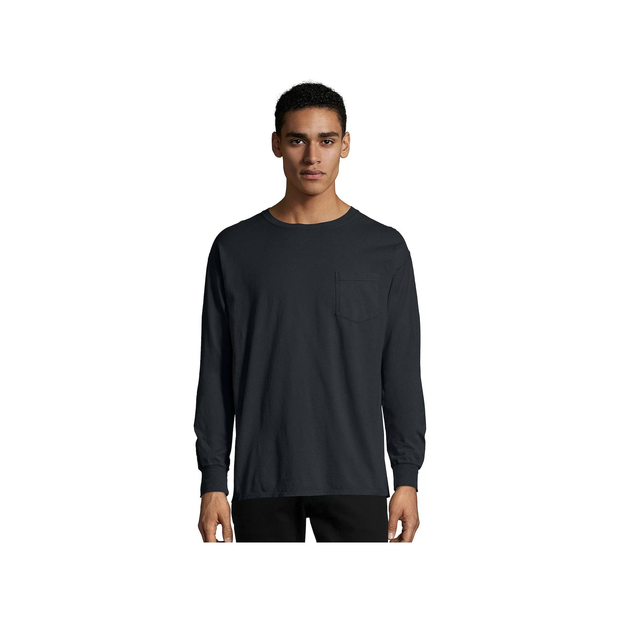 Mens Hanes ComfortWash Long Sleeve Garment-Dyed Pocket Pajama Tee Product Image