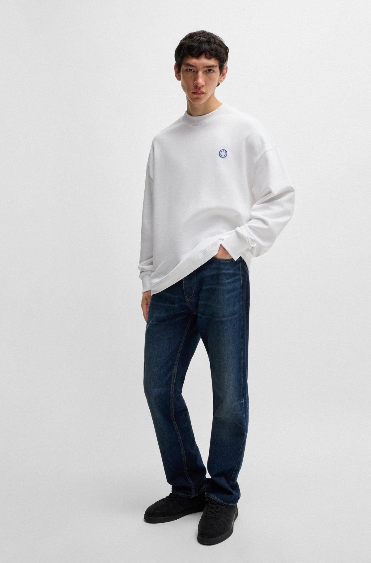 Cotton-terry sweatshirt with Happy HUGO Product Image
