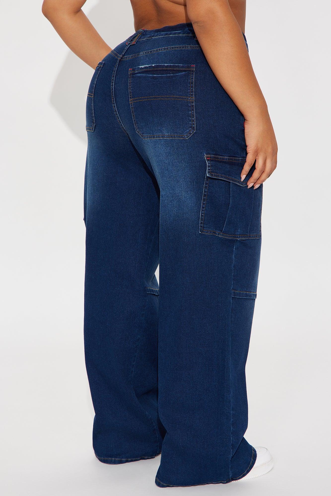 In The Bleachers Cargo Wide Leg Jeans - Dark Wash Female Product Image