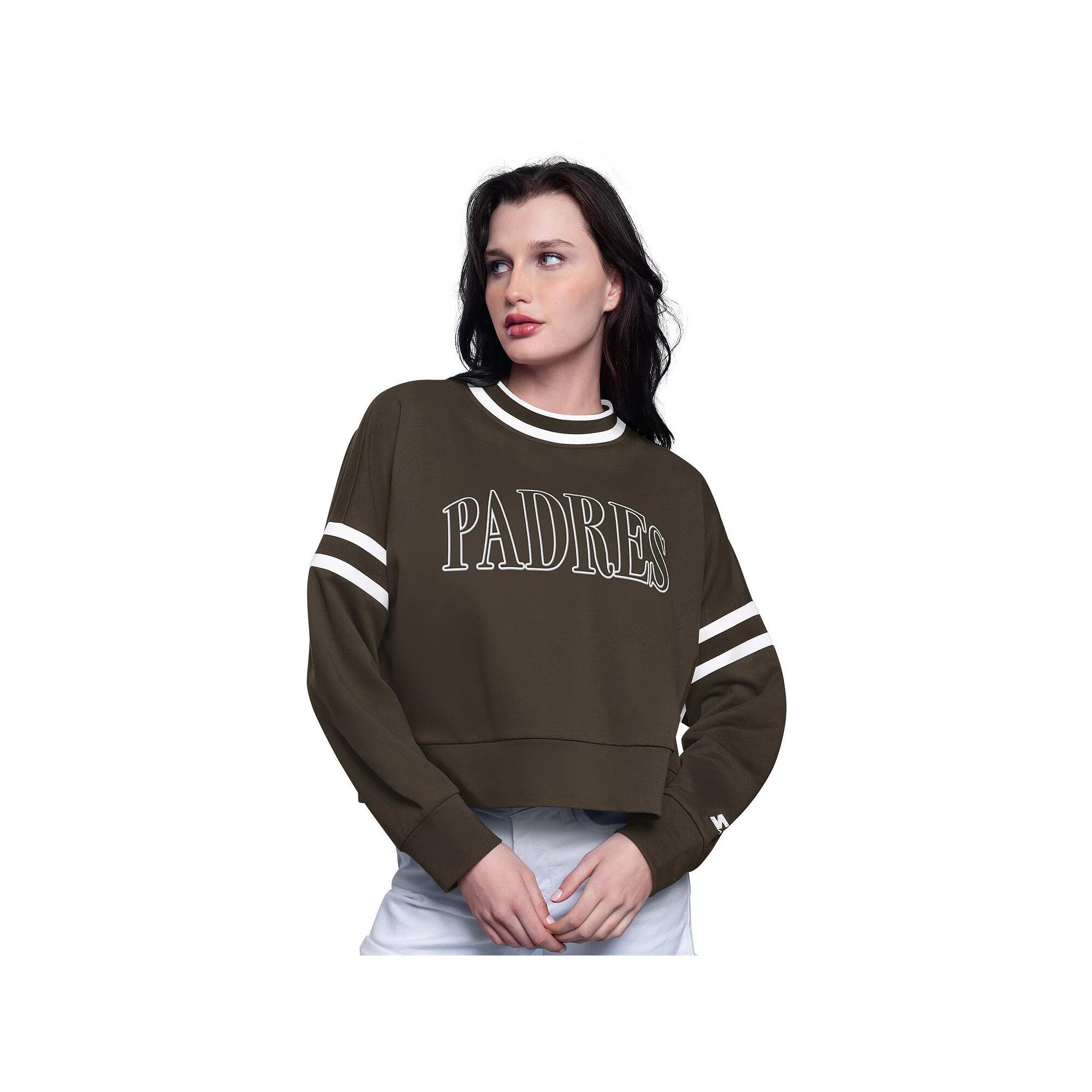 Women's Starter Brown San Diego Padres Power Play Cropped Pullover Sweatshirt, Size: XL Product Image