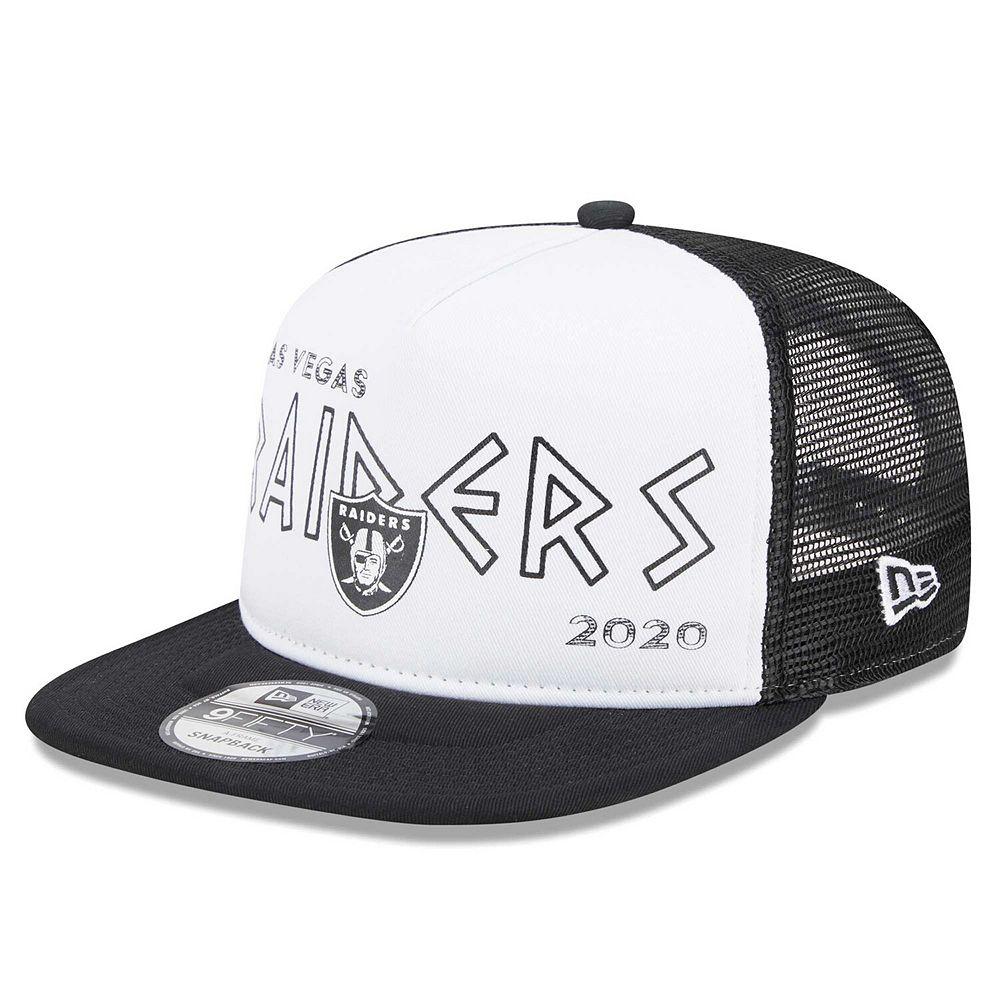 Men's New Era White/Black Las Vegas Raiders Banger 9FIFTY Trucker Snapback Hat, Lvr White Product Image