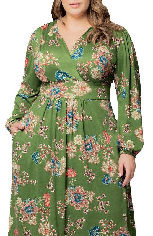 Olive Floral Print Diana Long Sleeve Midi Dress - Plus Product Image