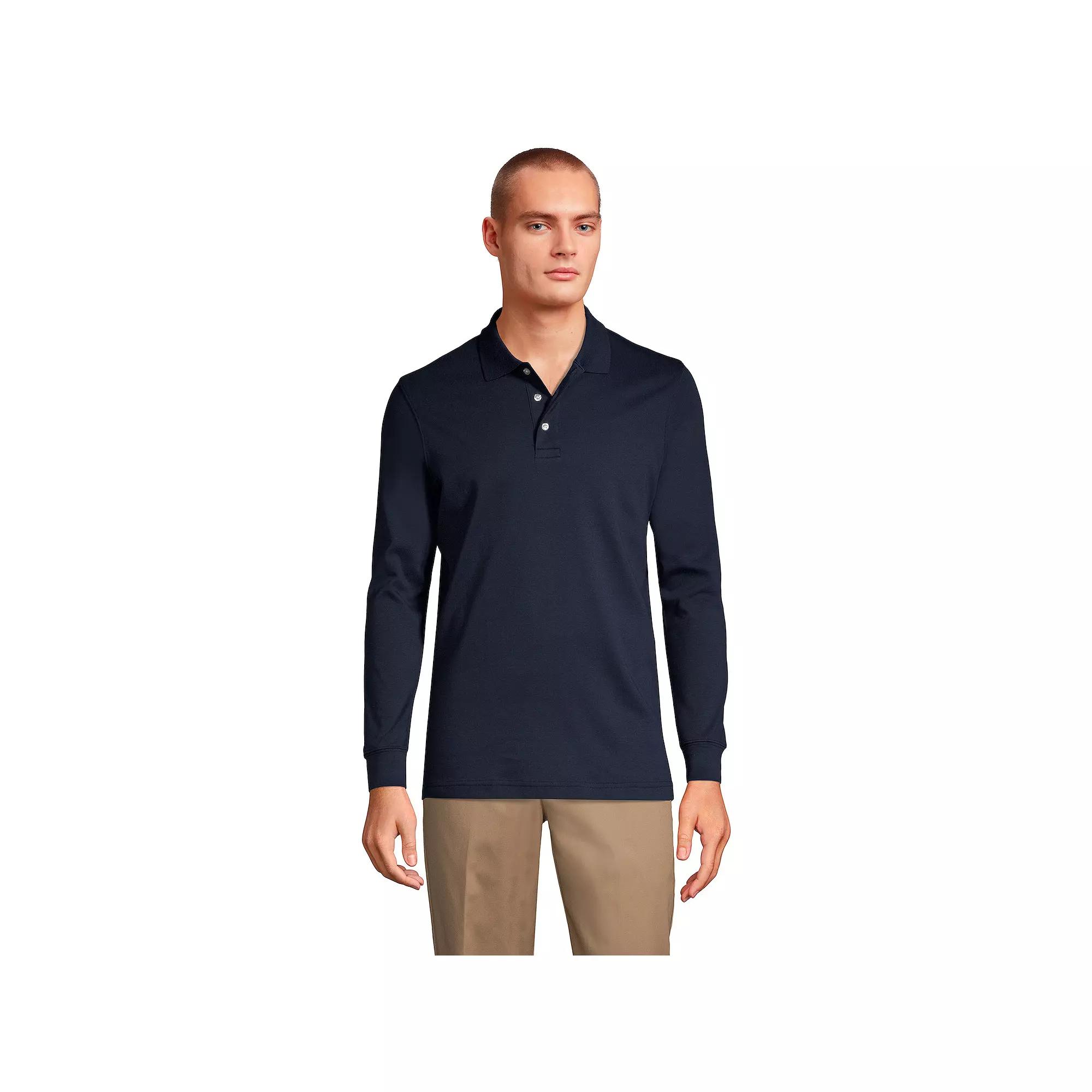 Big & Tall Lands' End Long Sleeve Interlock Polo, Men's,  Product Image