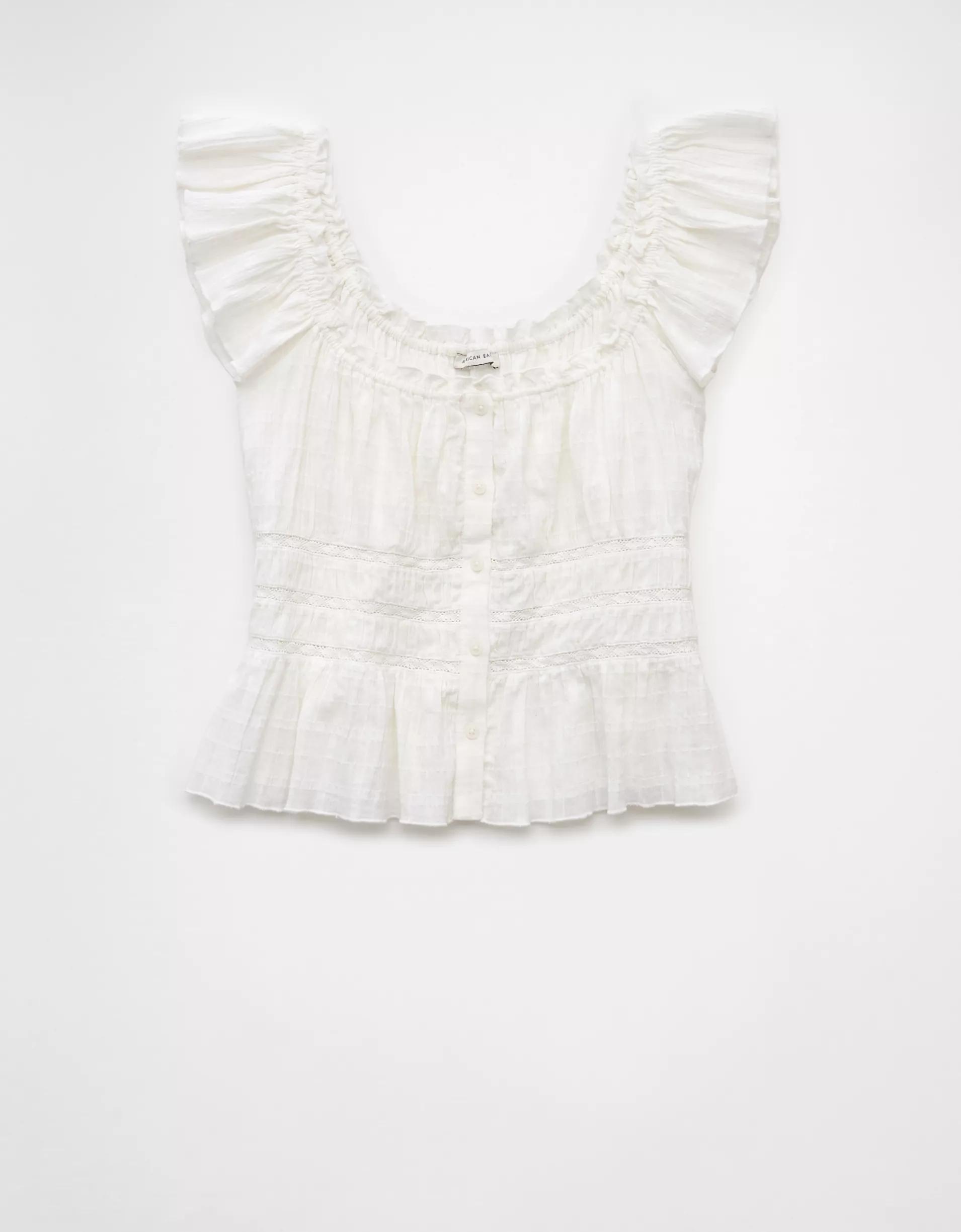 AE Ruched Flutter Sleeve Shirt Product Image