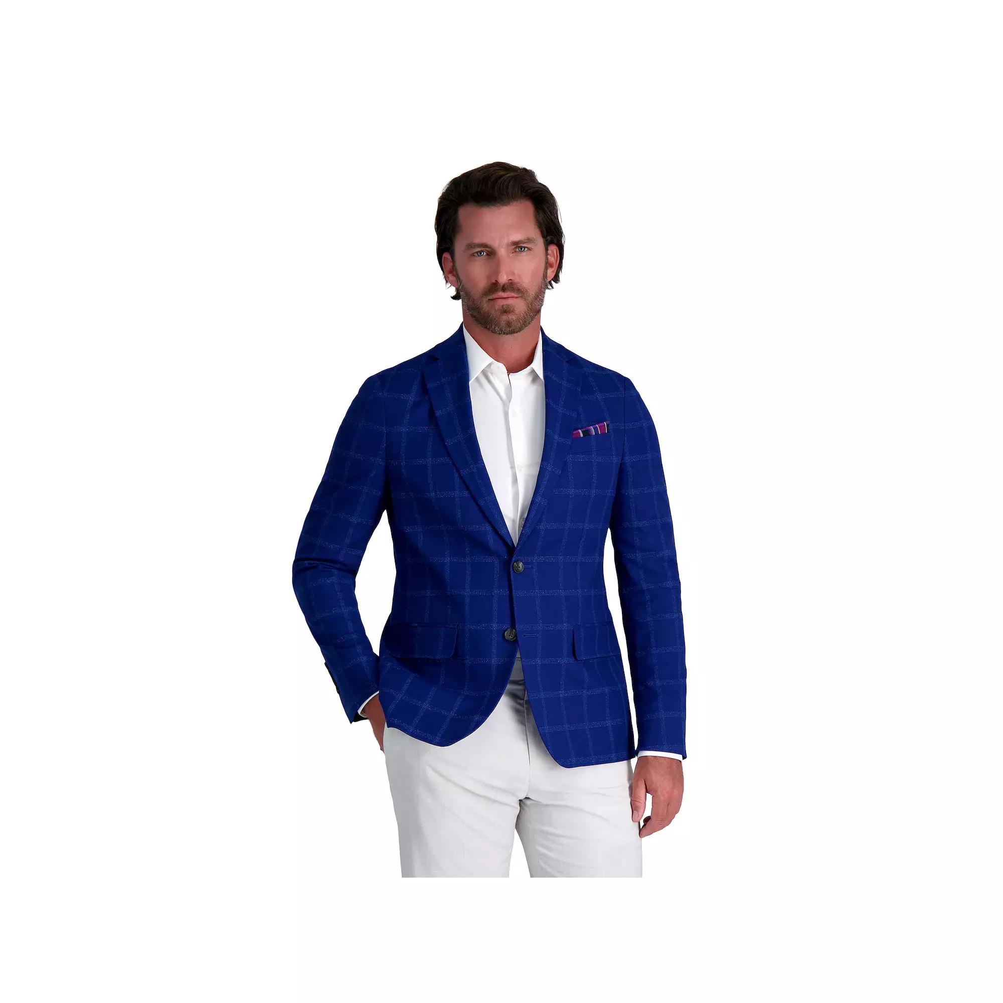 Mens Haggar Slub Windowpane Slim-Fit Sport Coat Blue Product Image
