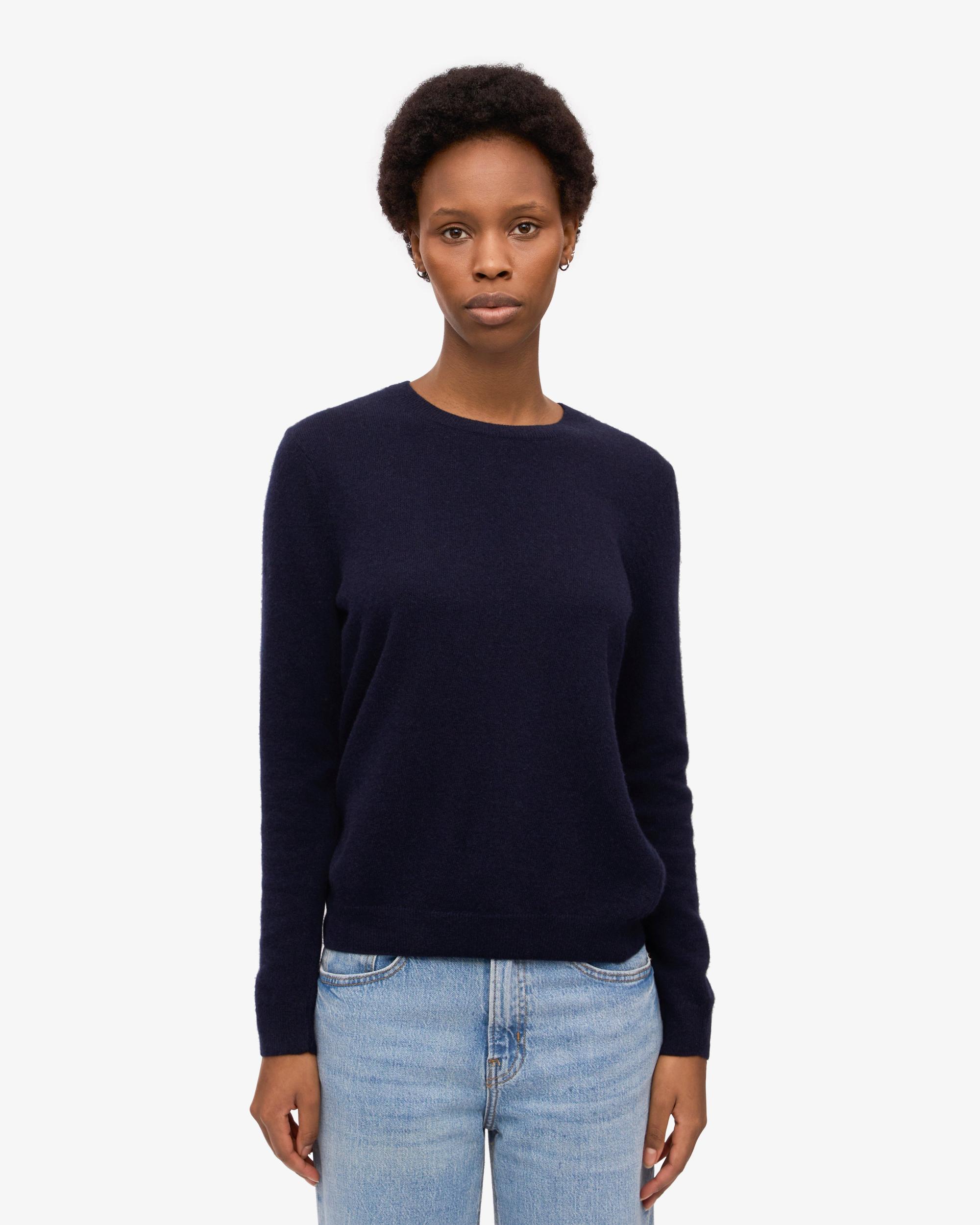 Women Light Merino Wool Crew - Navy Blue Product Image