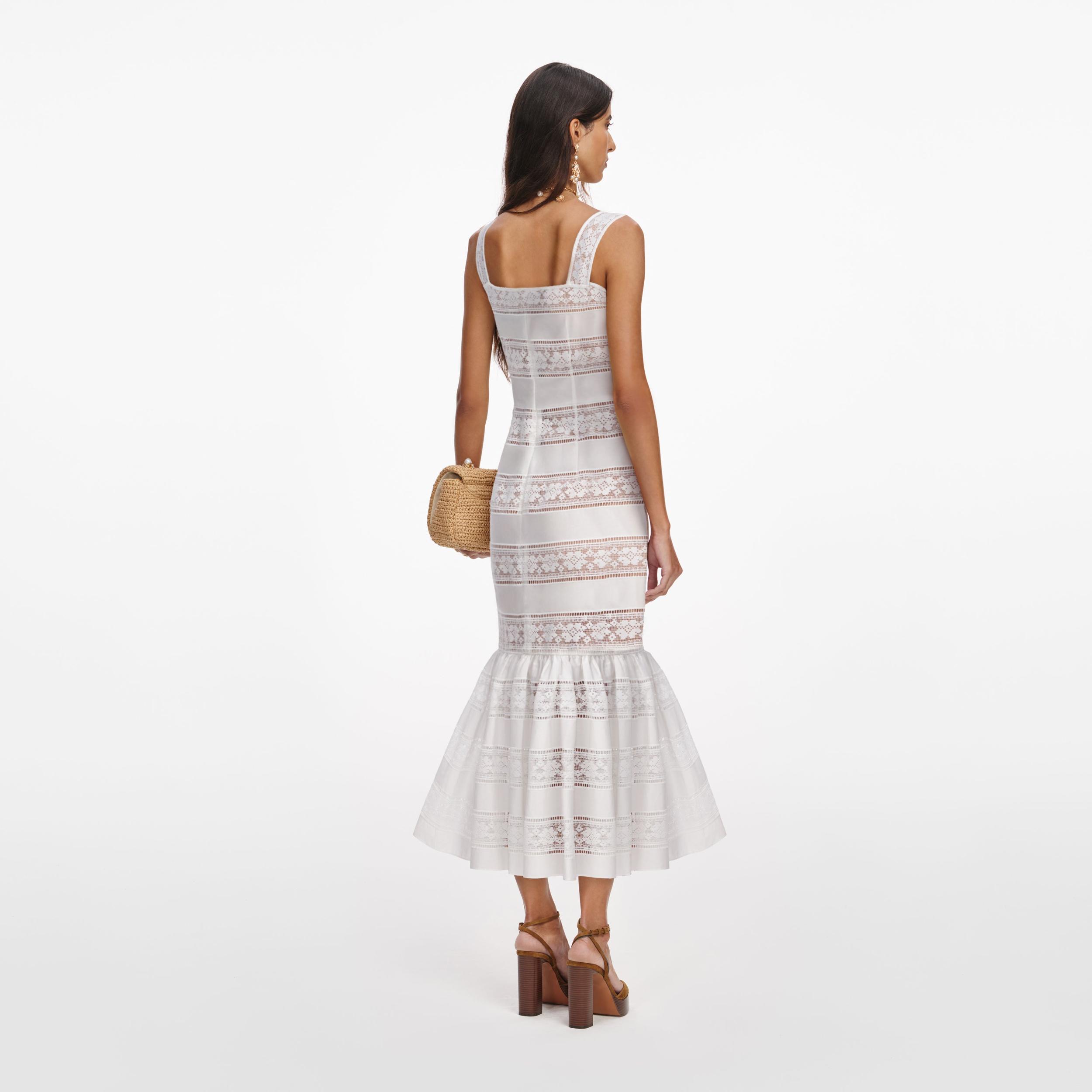 White Cotton Embroidered Midi Dress Product Image