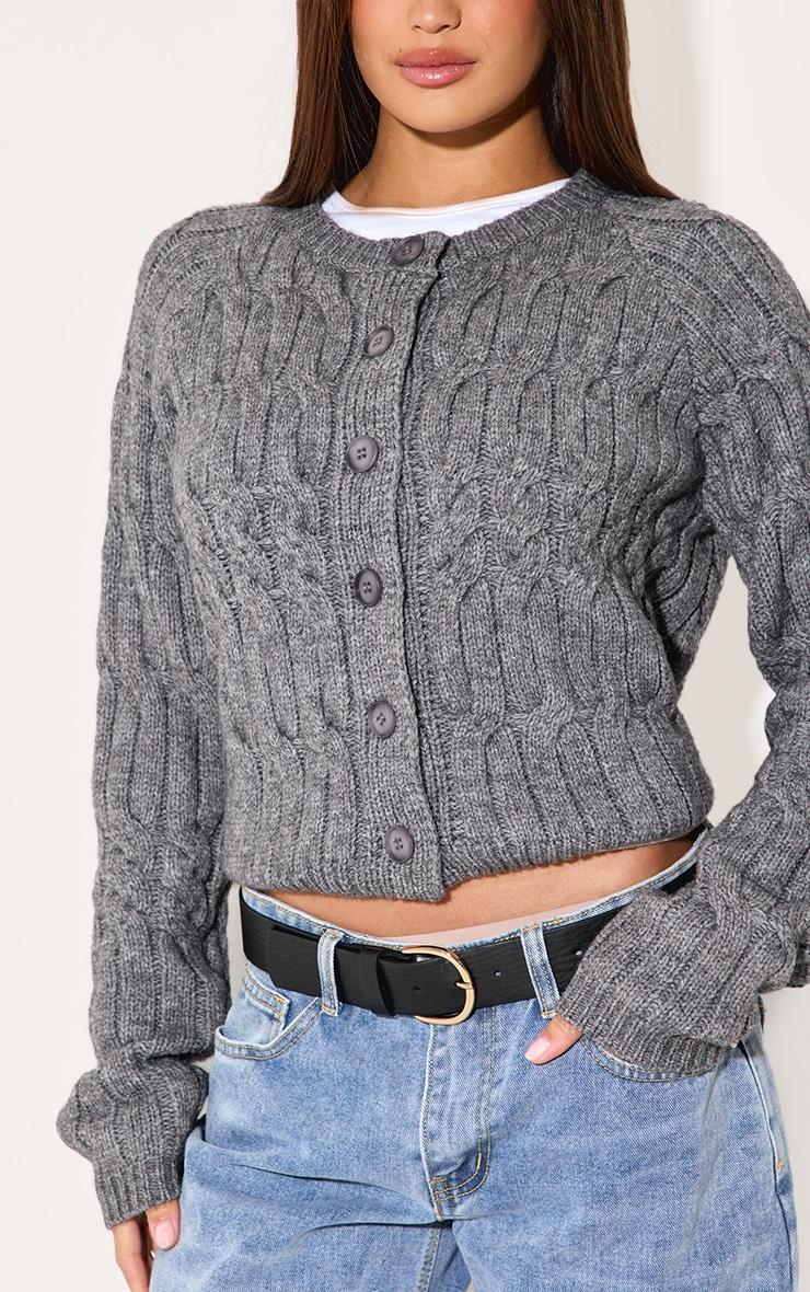 Charcoal Cable Knit Button Up Cardigan Product Image