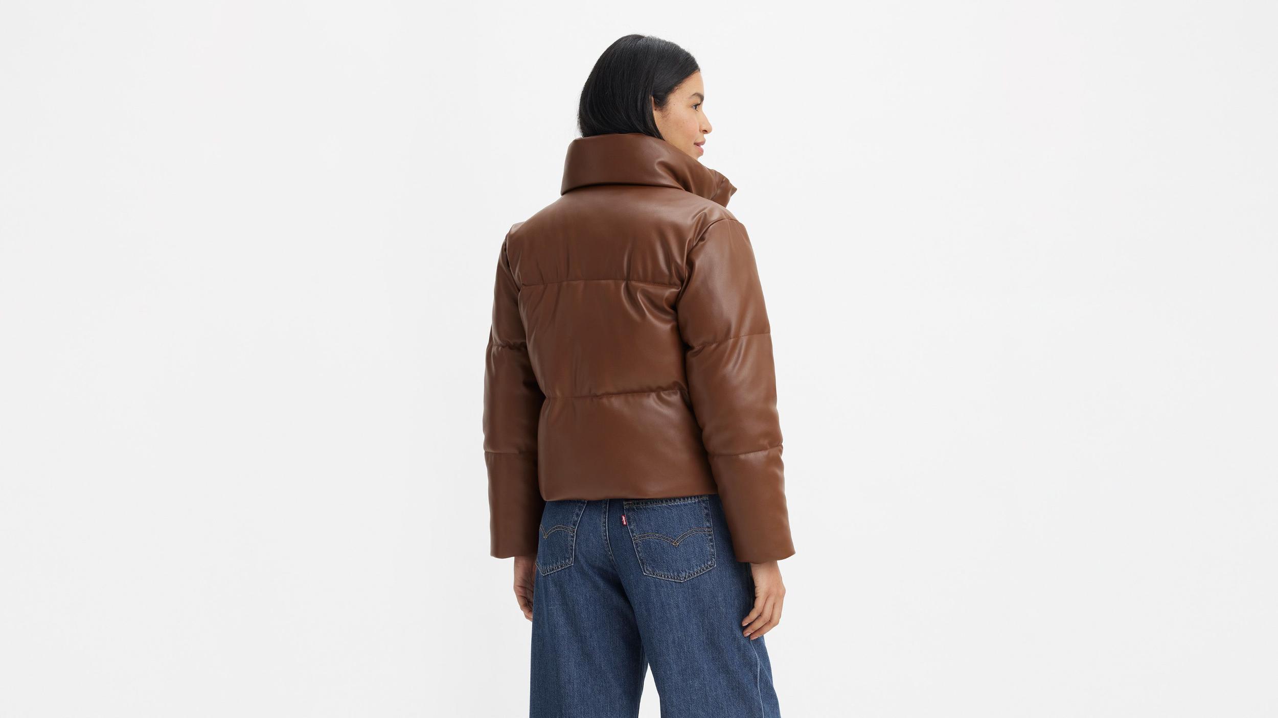 Faux Leather Puffer Jacket Product Image