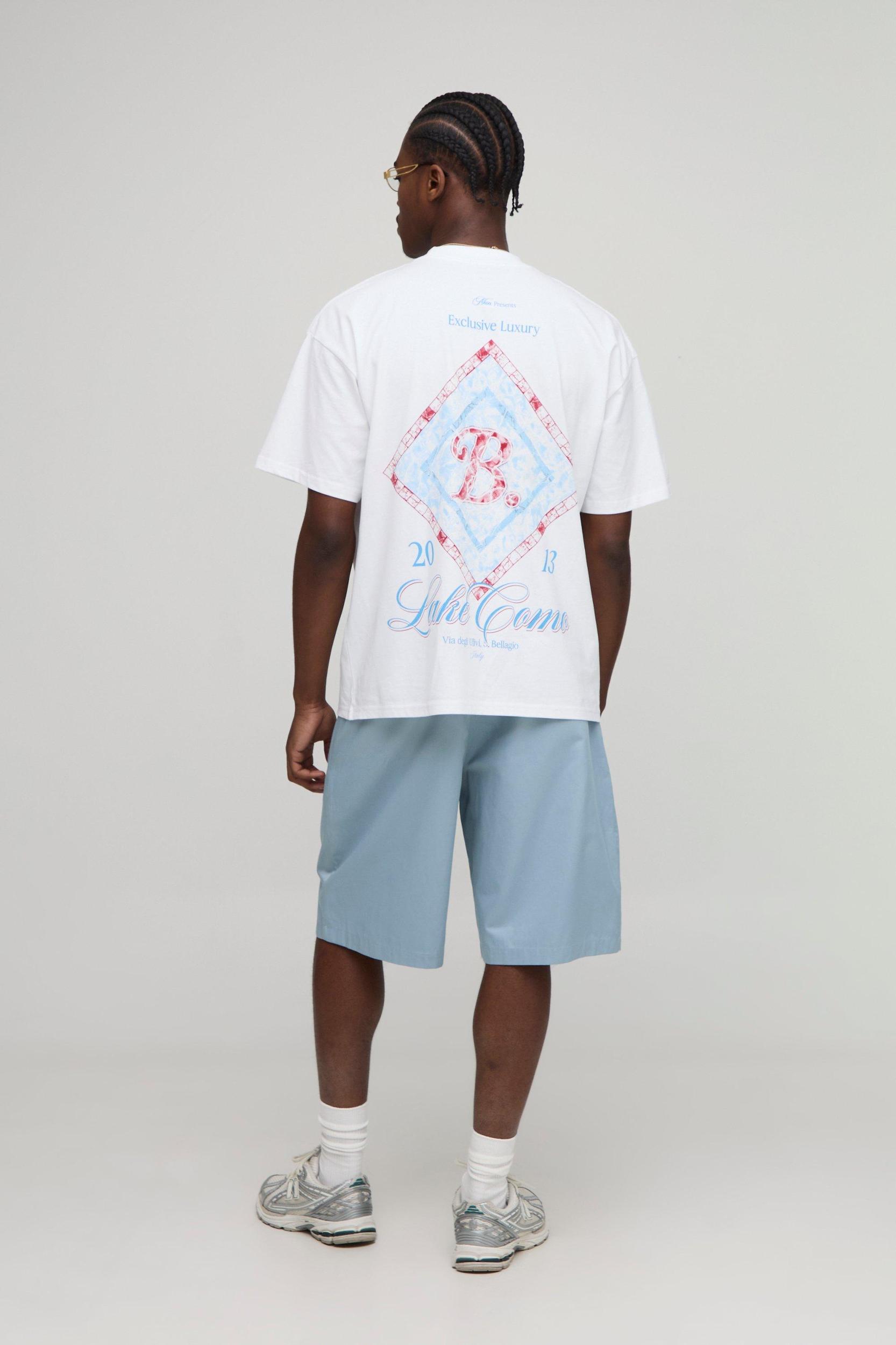 White Oversized Extended Neck MAN Lake Como Printed T-Shirt | boohooMAN USA Product Image