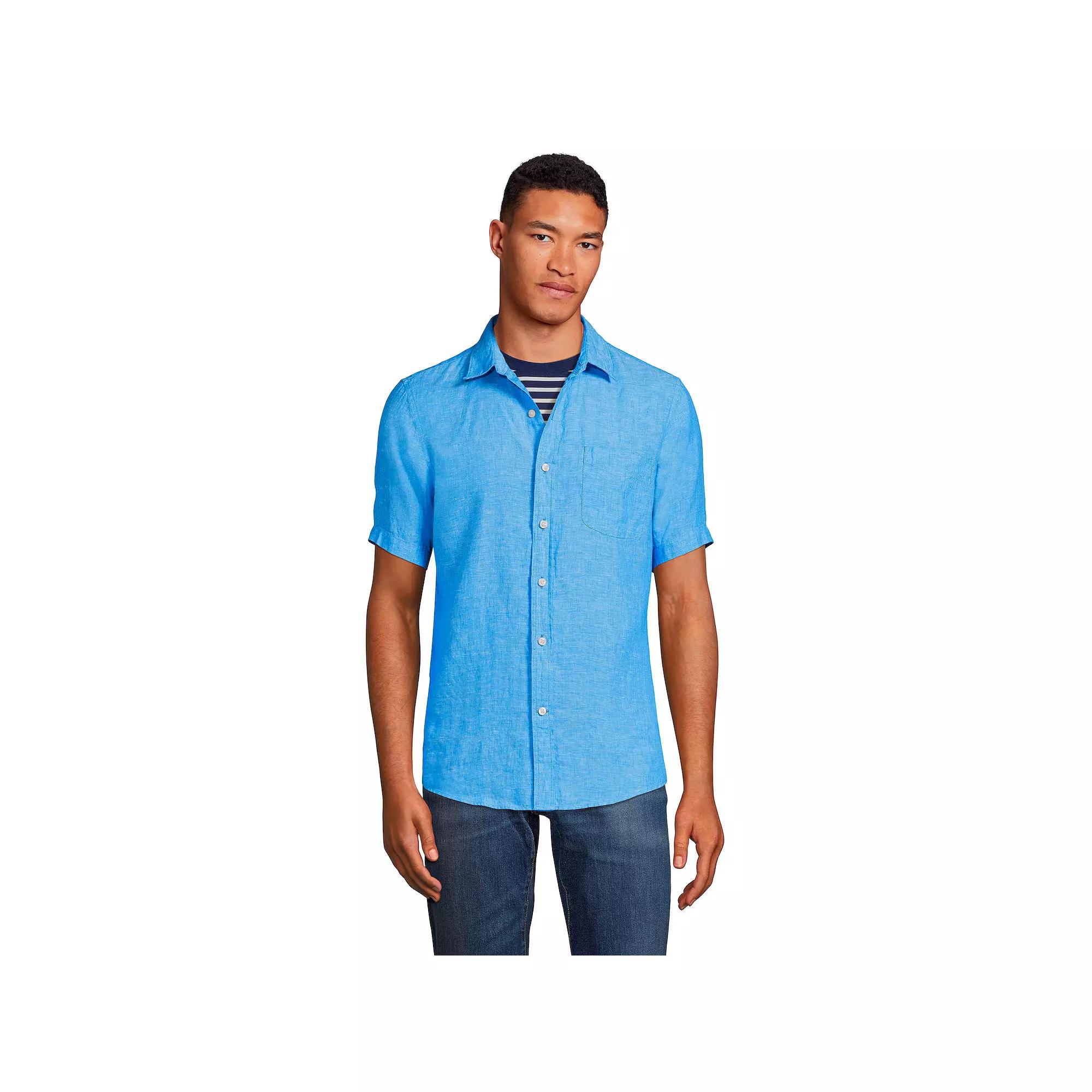 Big & Tall Lands End Traditional-Fit Linen Button-Down Shirt, Mens Product Image