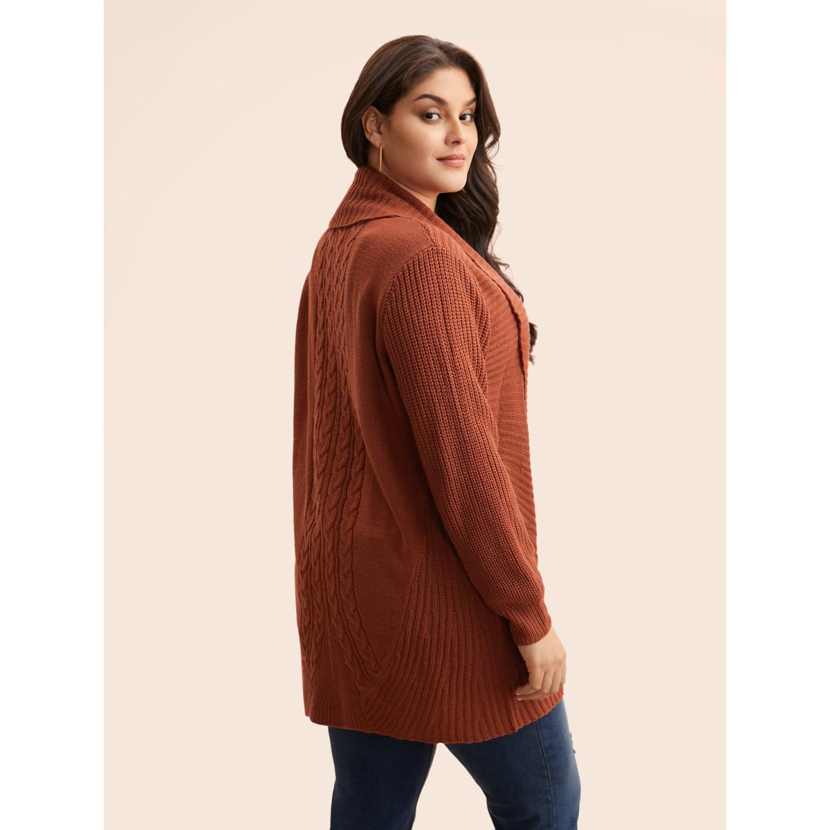 Plus Size Kimono Collar Texture Cable Knit Cardigan Russet Women Casual Loose Long Sleeve Everyday Cardigans BloomChic 28/5X Product Image