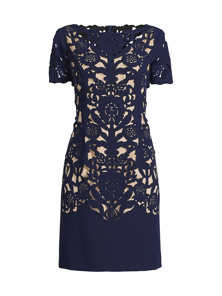Womens Floral Crepe Laser-Cut Sheath Dress Product Image