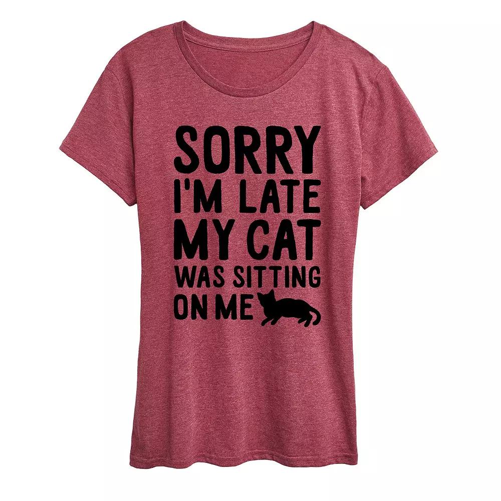 Women's Sorry I'm Late Cat Sitting On Me Graphic Tee, Girl's,  Product Image