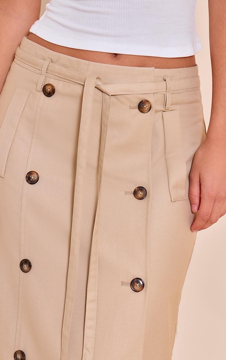 Camel Button Detail Tie Maxi Skirt Product Image