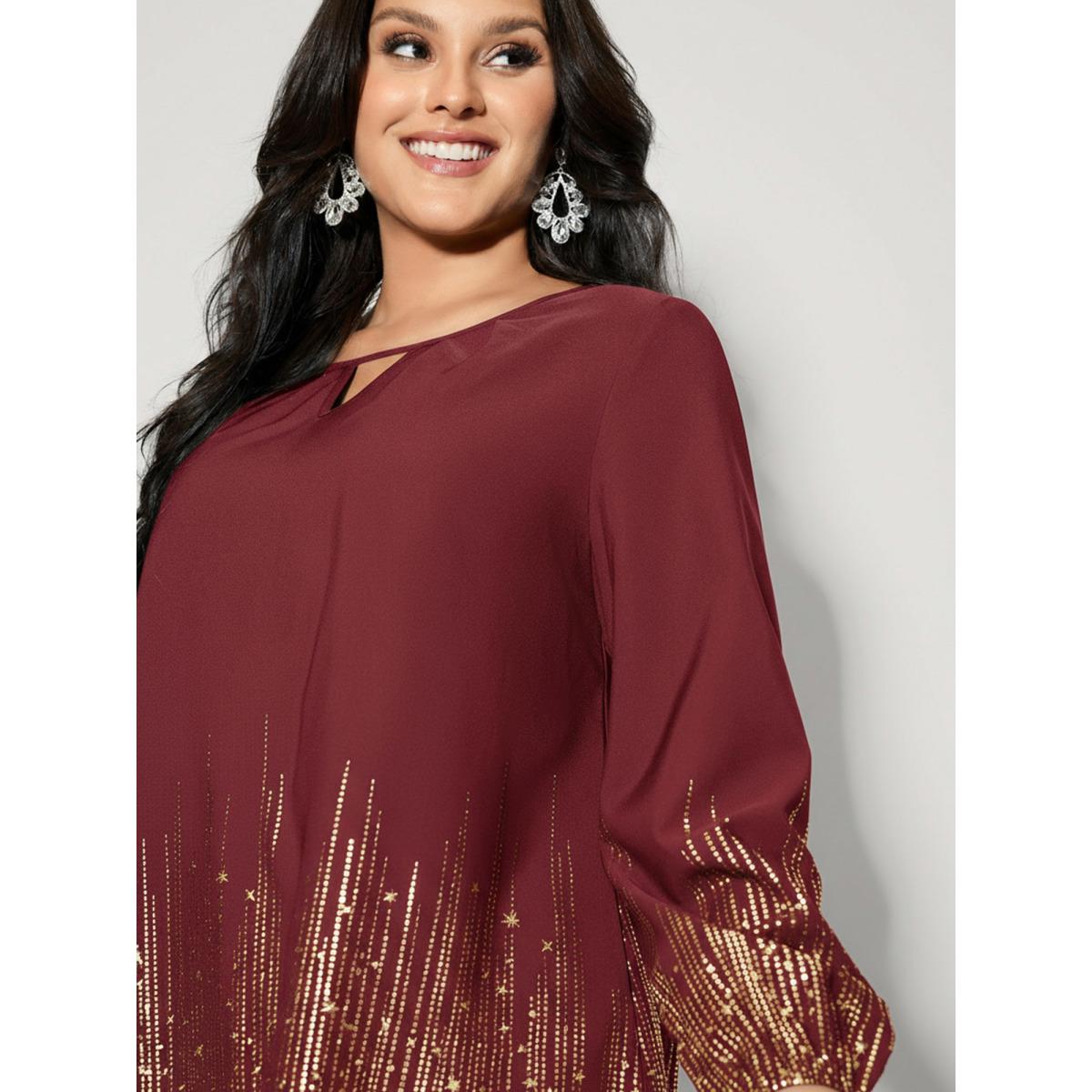 Plus Size Scarlet Shimmery Cut-Out Neck Blouse Women Party&Cocktail Extra Long Sleeve Round Neck Party Blouses BloomChic 10/M Product Image