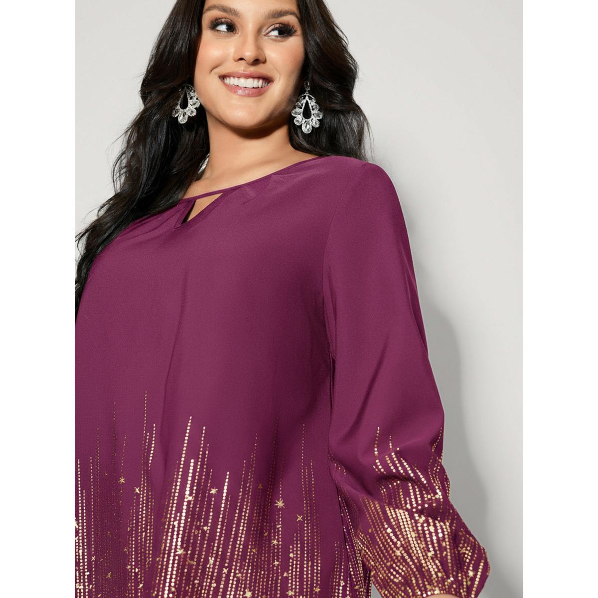 Plus Size Scarlet Shimmery Cut-Out Neck Blouse Women Party&Cocktail Extra Long Sleeve Round Neck Party Blouses BloomChic 10/M Product Image