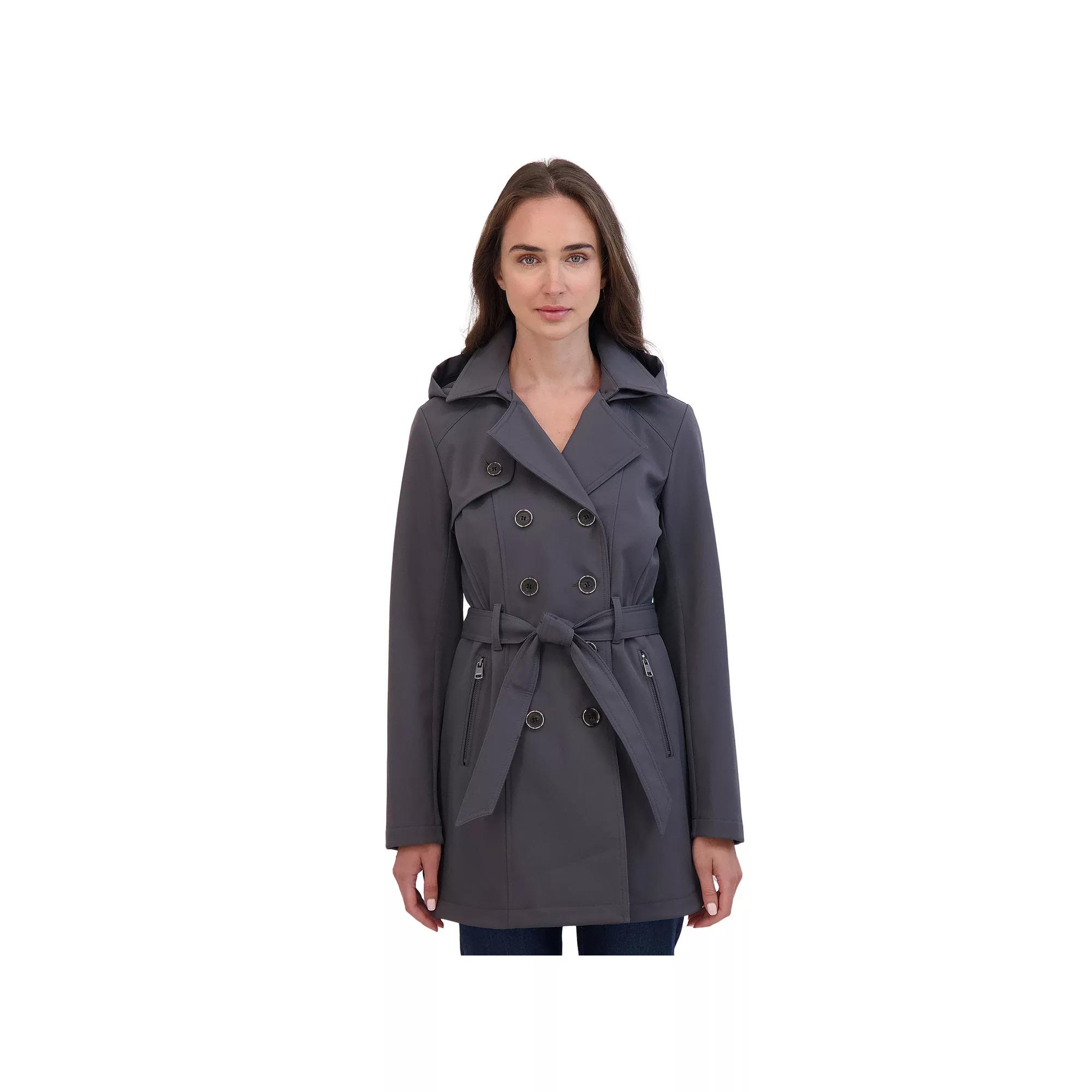 Women's Sebby Collection Double Breasted Softshell Trench Coat,  Product Image