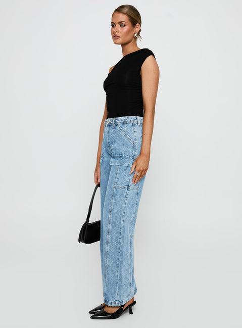 Chad Cargo High Rise Wide Leg Jeans Mid Wash Product Image