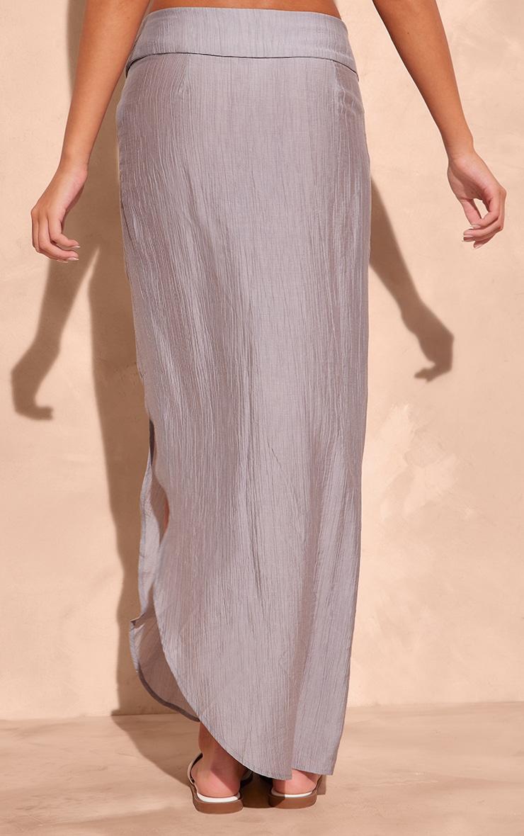 Pale Grey Crinkle Woven Fold Over Waist Maxi Skirt Product Image