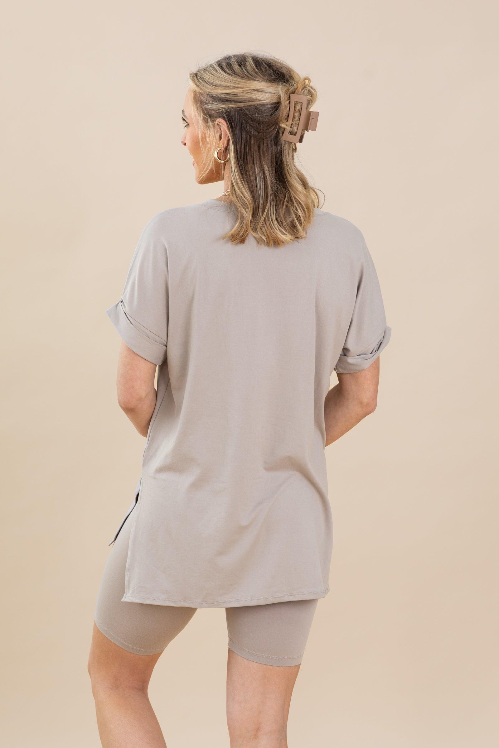 Soft V-Neck Top And Biker Short Set Product Image