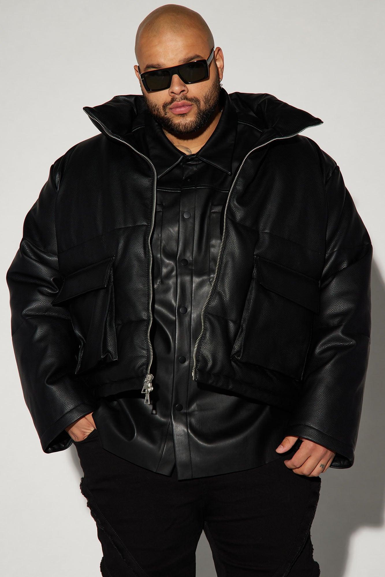 North Faux Leather Cropped Puffer - Black Product Image
