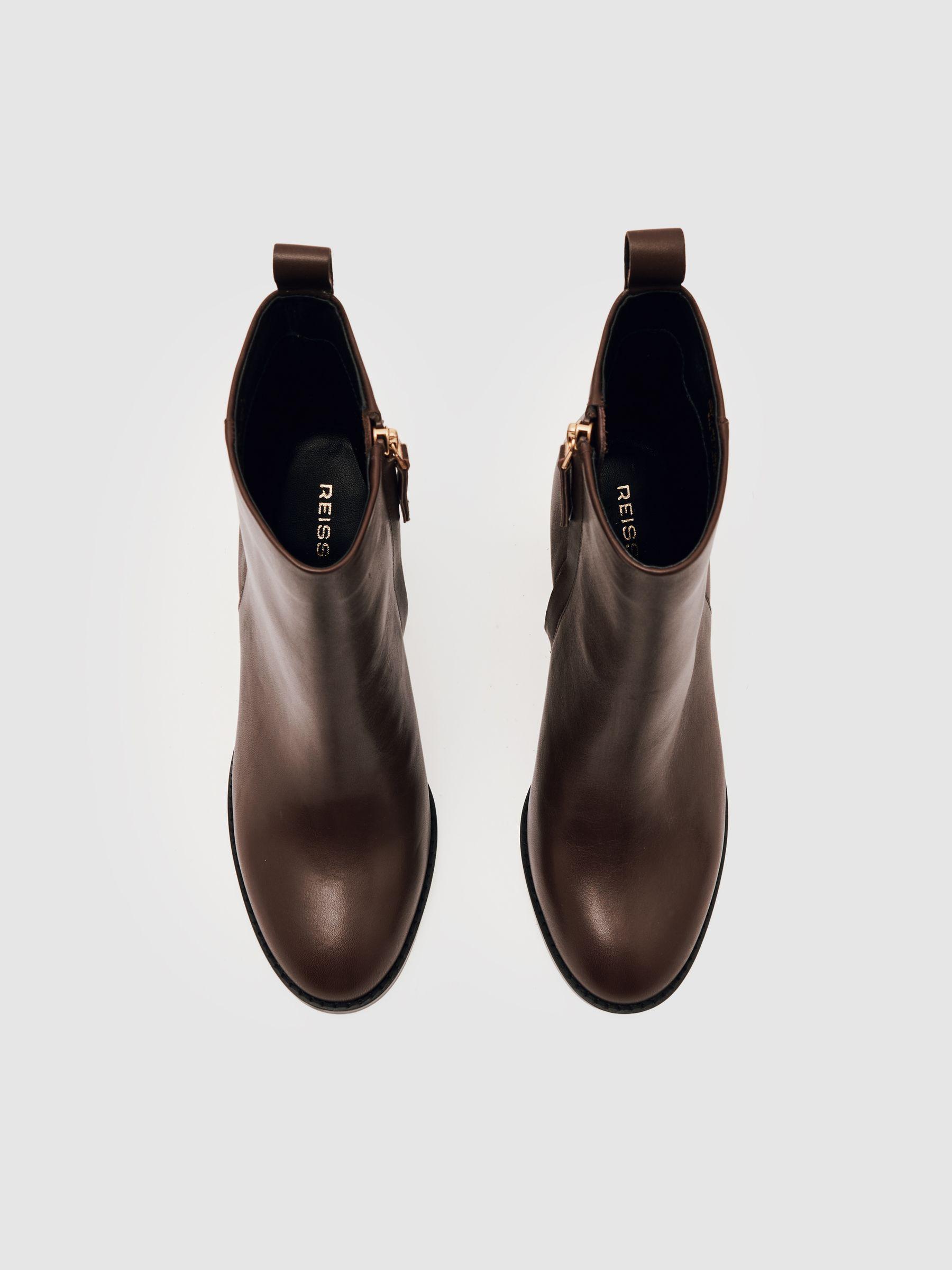 Leather Block-Heel Ankle Boots in Brown Product Image