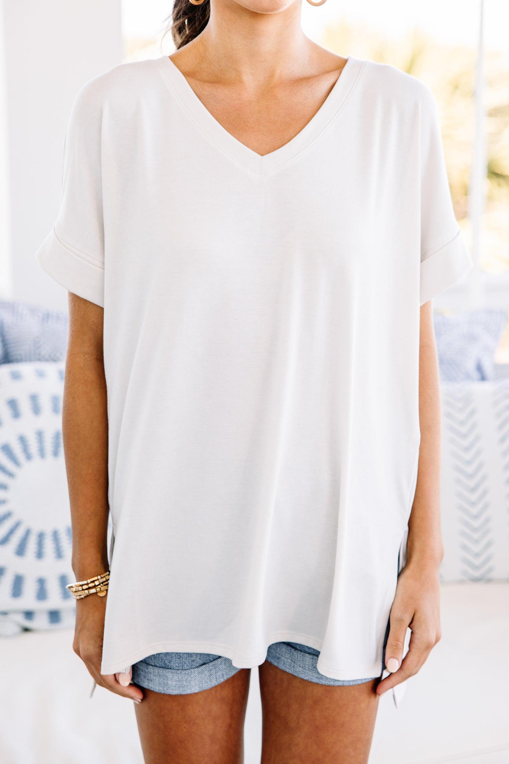Make Your Life Easy Bone White V-neck Top Female Product Image