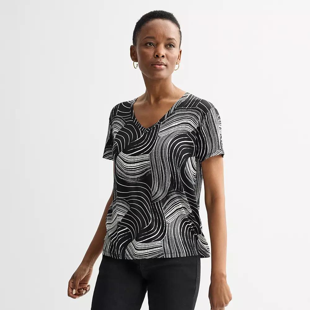 Women's Nine West Essential V-Neck T-Shirt, Size: XL, Black Midcomb Abstract Product Image