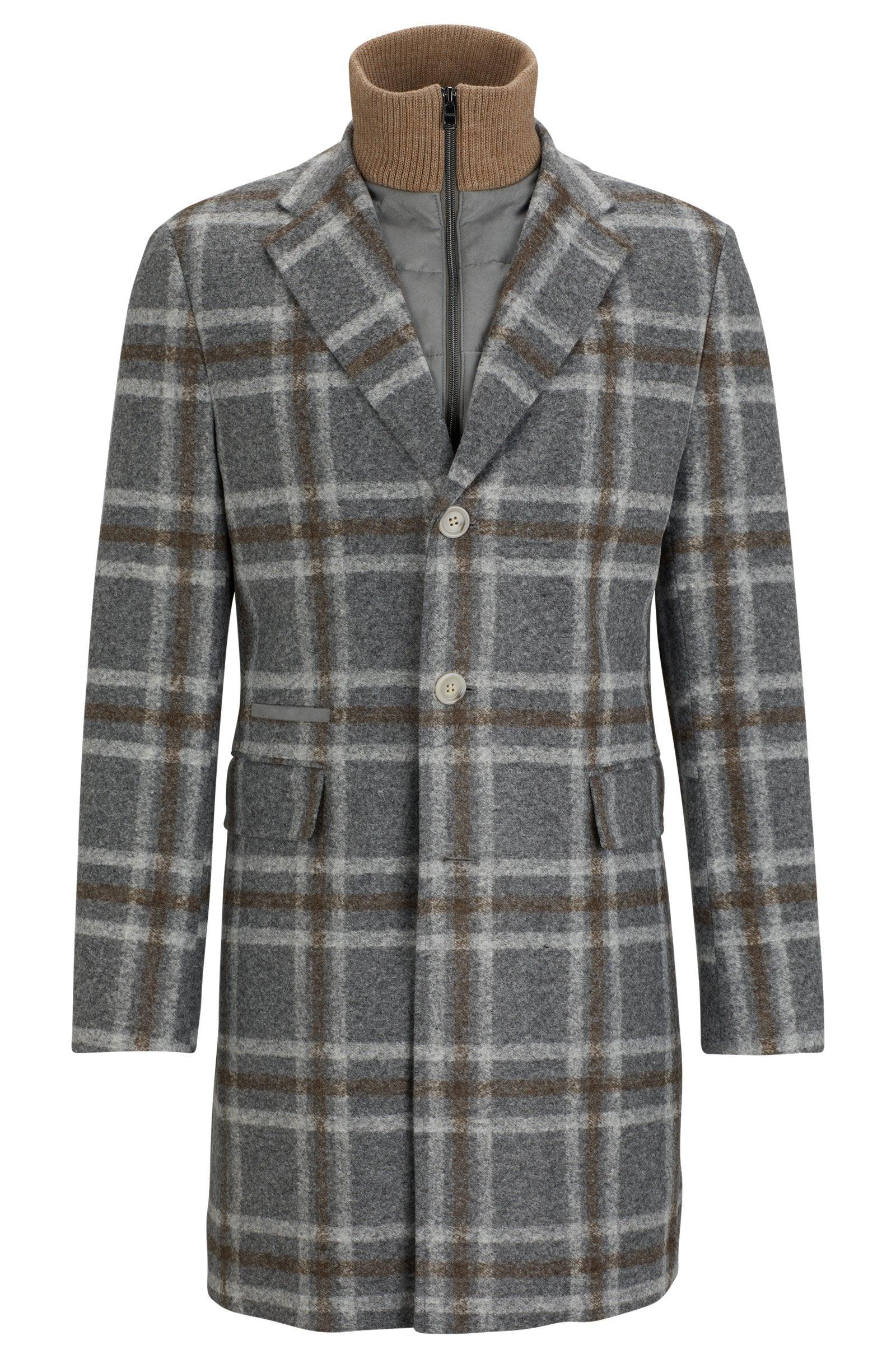 BOSS Slim Fit Grey Coat With Zip Up Inner Product Image