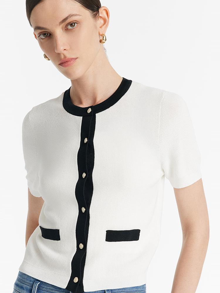 Contrast Trim Knitted Cardigan And Camisole Two-Piece Set Product Image