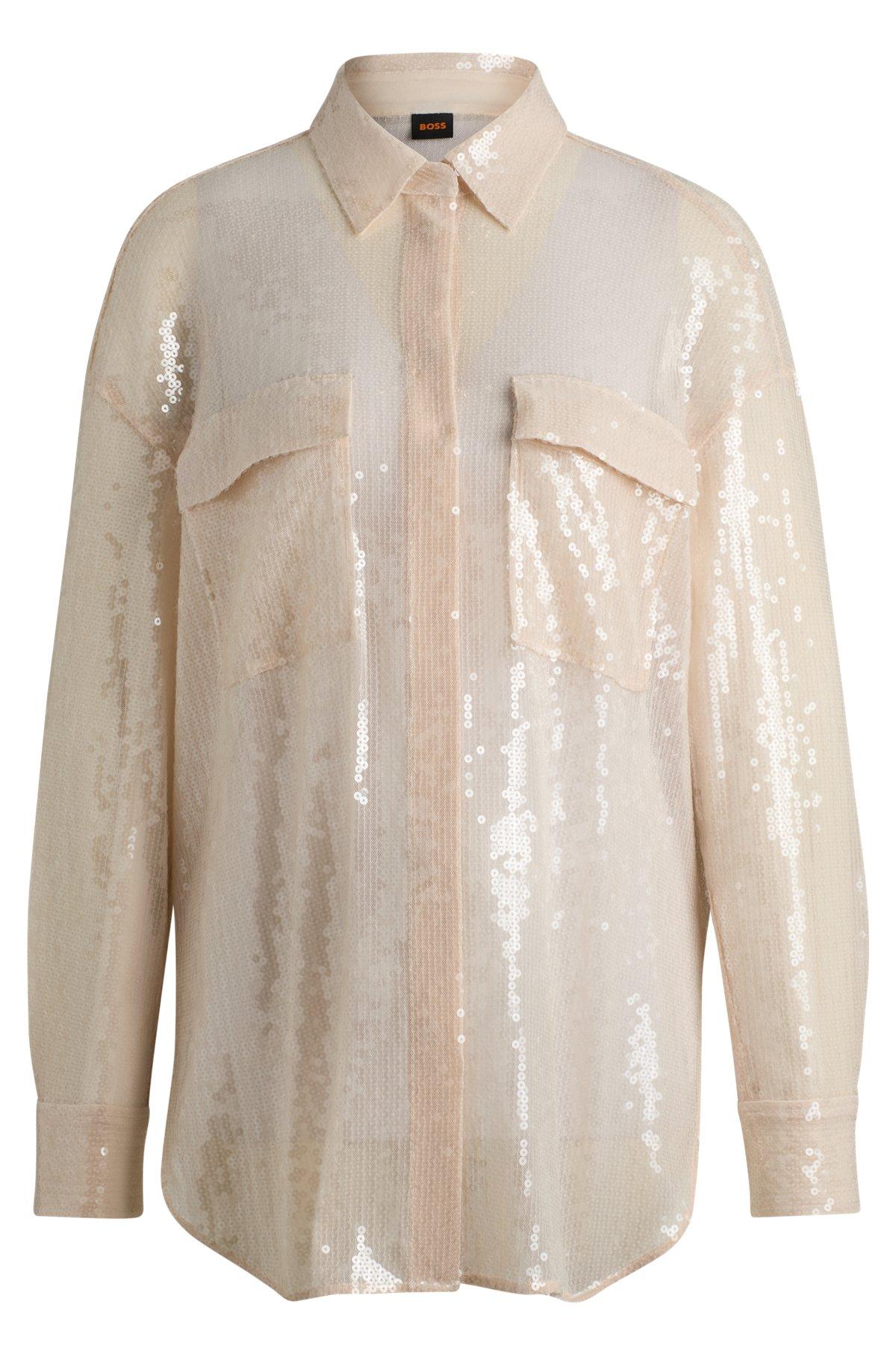 Relaxed-fit blouse with sequins and point collar Product Image