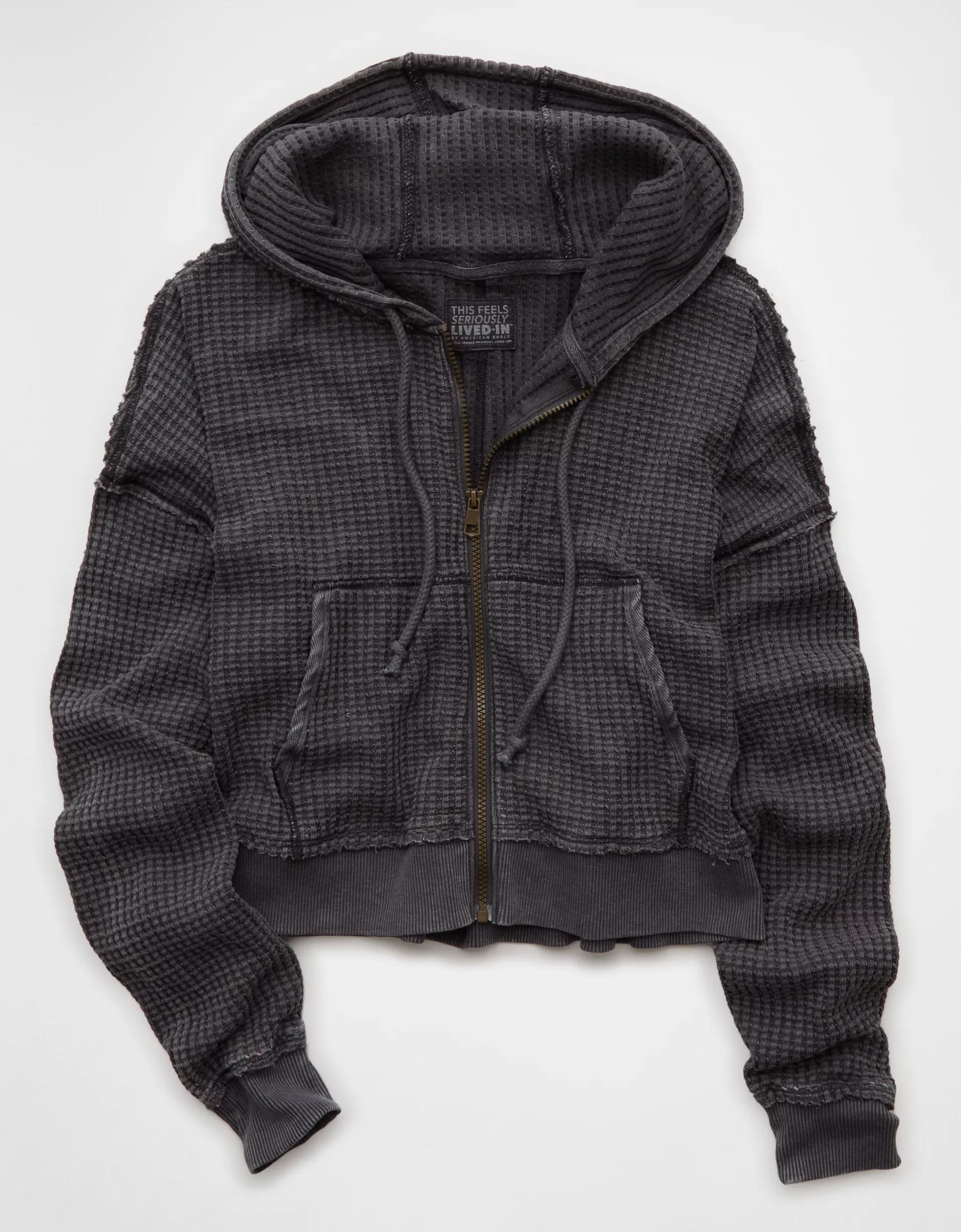 AE Cropped Waffle Zip-Up Hoodie Product Image