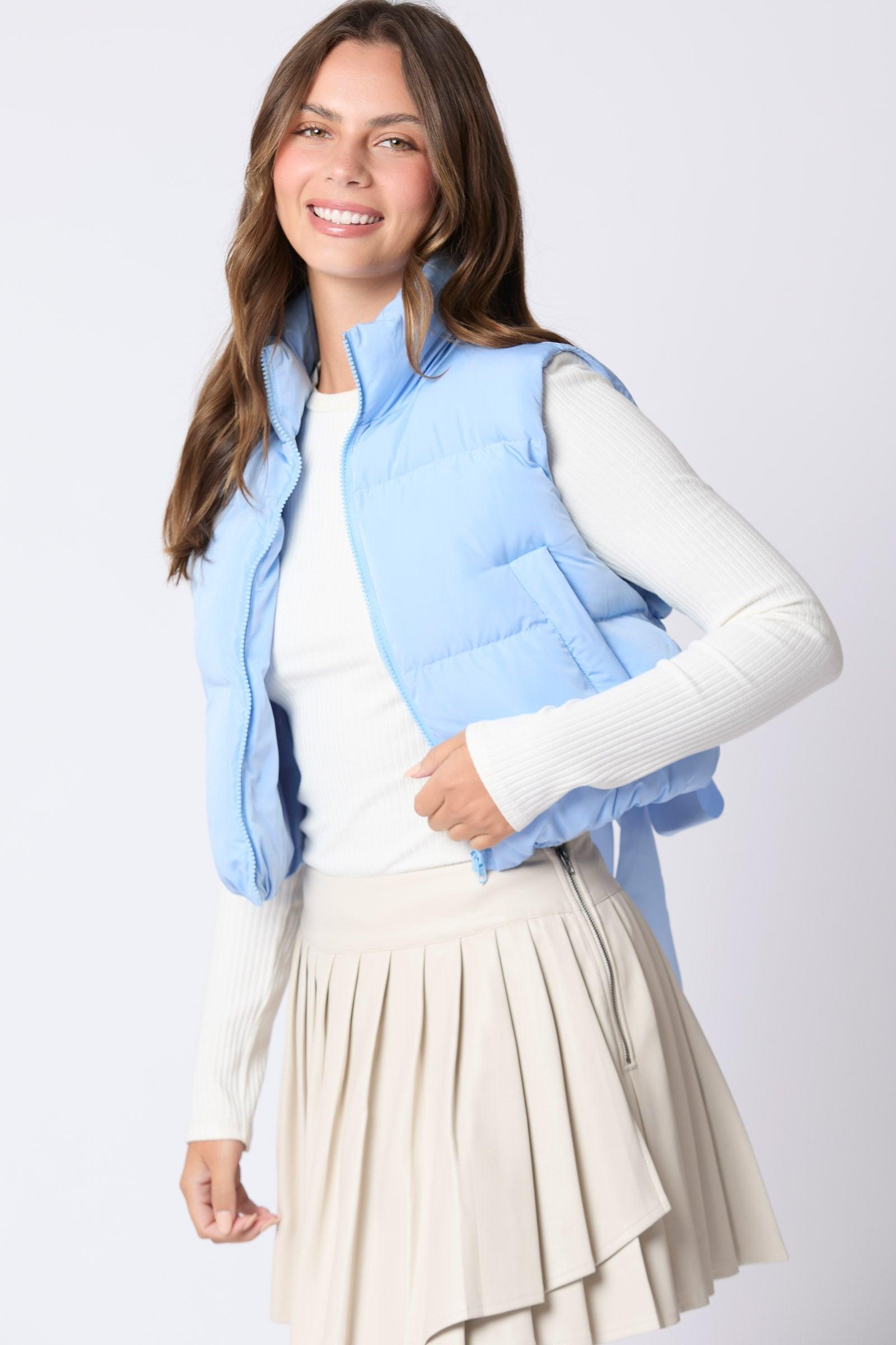 Powder Blue Bow Puffer Vest Product Image