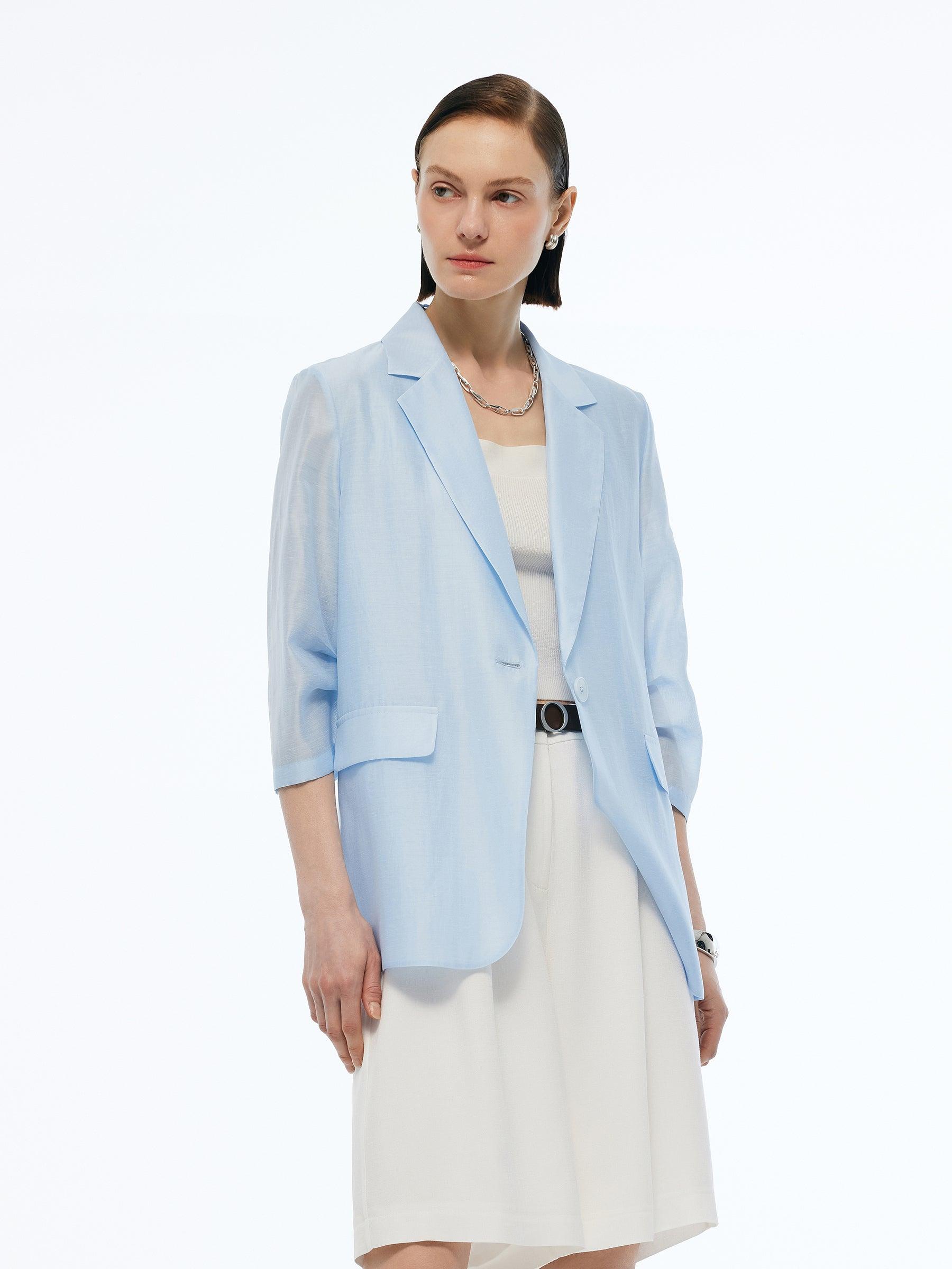 Tencel Linen Blend 3/4 Sleeves Women Blazer Product Image