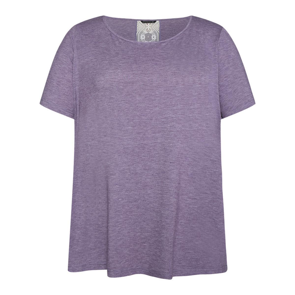 Plus Size Plain Contrast Lace Heather T-shirt Mauve Women Elegant Heather Plain Round Neck Dailywear T-shirts BloomChic 30/6X Product Image