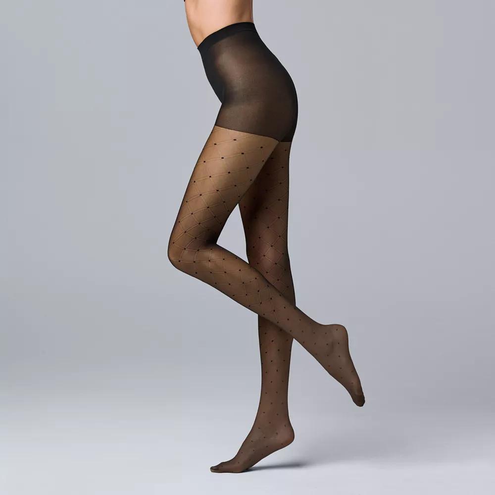 Women's Simply Vera Vera Wang Sheer Opaque 30D Grid Dot Tights, Size: 5, Black Product Image