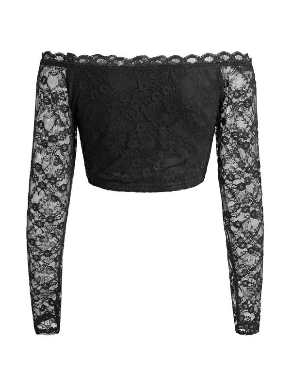Lace Off Shoulder Cropped Long Sleeve Tee Product Image