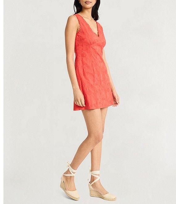 The Good Journey Texture Woven V-Neck Crochet Trim Sheath Mini Dress Product Image