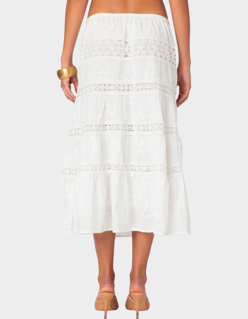 EDIKTED Tiered Cotton Lace Midi Skirt - WHITE Product Image